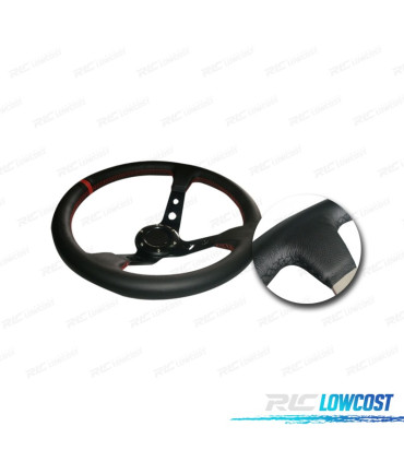 VOLANT INVERSÉ LOOK OMP EN SIMILI CUIR NOIR BRAS NOIRS BORDURE ROUGE