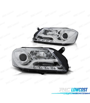 PHARES POUR VOLKSWAGEN VW PASSAT B7 10-14 TUBE CLAIR FOND CHROMÉ