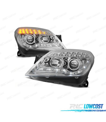 PHARES POUR OPEL ASTRA H 04-09 DAYLIGHT + CLIGNOTANTS LED FOND CHROMÉ