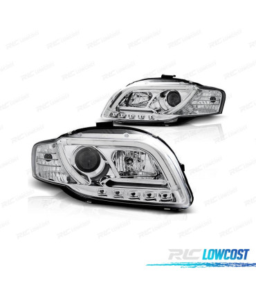 PHARES AVEC DAYLIGHT TFL AUDI A4 B7 04-07 FOND CHROMÉ