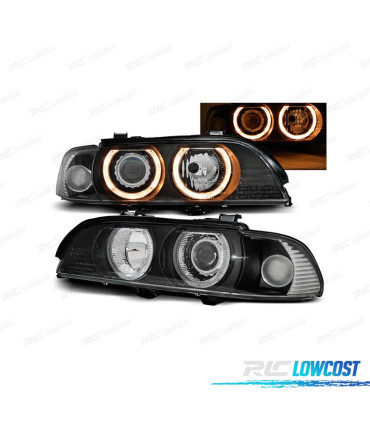 PHARES BMW E39 95-00 XENON ANGEL EYES FOND NOIR CHROMÉ