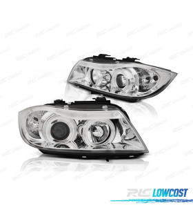 PHARES BMW E90 E91 05-08 ANGEL EYES CCFL FOND CHROME