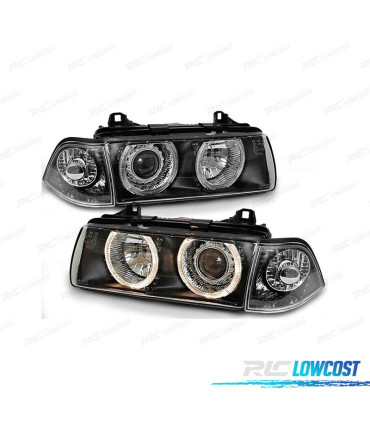PHARES BMW E36 90-99 ANGEL EYES FOND NOIR H7