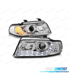 PHARES AVEC FEUX DIURNES LED AUDI A4 B5 99-00 FOND CHROMÉ