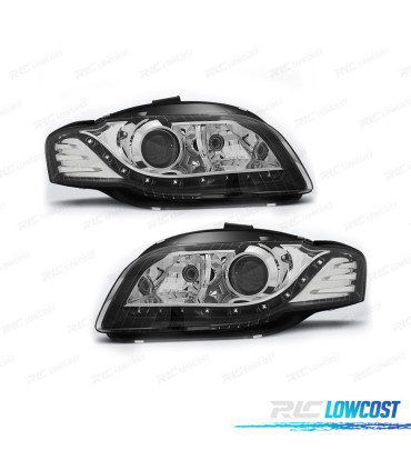 PHARES AUDI A4 B7 04-07 DAYLIGHT FOND NOIR CHROMÉ