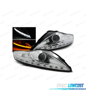 PHARES FORD MONDEO MK4 07-10 DAYLIGHT + CLIGNOTANT LED FOND CHROMÉ