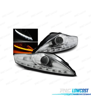 PHARES FORD MONDEO MK4 07-10 DAYLIGHT + CLIGNOTANT LED FOND CHROMÉ