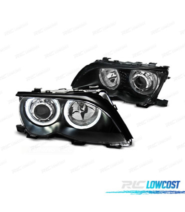 PHARES BMW E46 4 PORTES 01-05 ANGEL'S EYES LED FOND NOIR