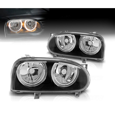 PHARES VOLKSWAGEN VW GOLF MK3 91-97 ANGEL EYES FOND NOIR H7 H7