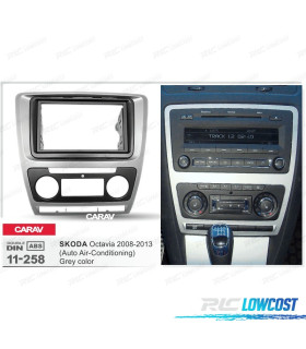 FACADE AUTORADIO 2-DIN GRIS POUR SKODA OCTAVIA 08-13 AVEC AIR CONDITIONNÉ AUTO