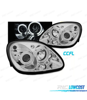 PHARES POUR MERCEDES CLASSE SLK R170 96-04 ANGEL EYES CCFL FOND CHROMÉ
