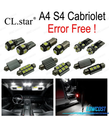 KIT 19 AMPOULES LED INTÉRIEUR POUR AUDI A4 S4 CONVERTIBLE CABRIO 02-09