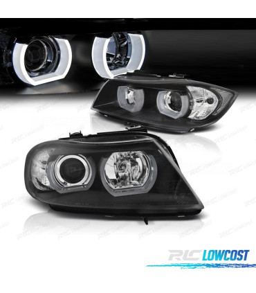 PHARES BMW E90 E91 05-08 ANGEL EYES LED 3D FOND NOIR