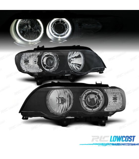 PHARES LED ANGEL EYES POUR BMW X5 E53 00-03 FOND NOIR