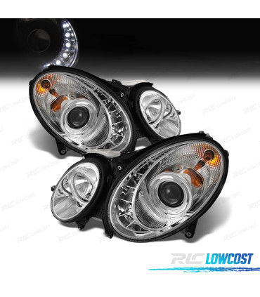 PHARES XÉNON MERCEDES CLASSE E W211 02-06 LED DAYLIGHT FOND CHROMÉ