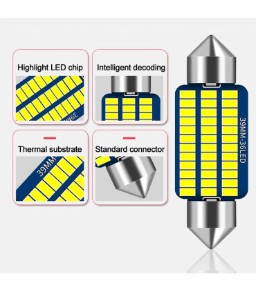 AMPOULE LED DE PLAQUE D'IMMATRICULATION 39 MM 36LEDS