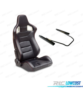 SIÈGE SEMI-BAQUET TYPE RS EN CUIR NOIR COUTURE ROUGE + FIXATION TRUCKS