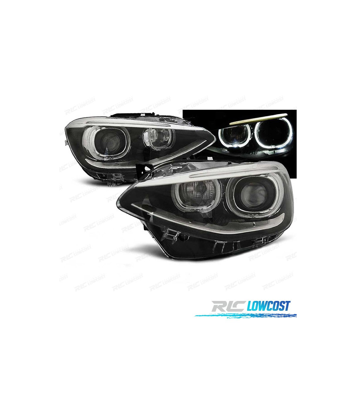 Bandes Sourcils Phares Bandes Sourcils Phare BMW Série 1 F20 F21 2011-2014 - Noir Brillant Déco Phare Automobile