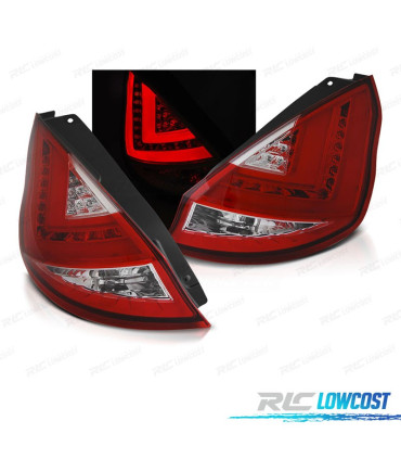 FEUX ARRIÈRE POUR FORD FIESTA MK7 12- LIGHT BAR ROUGE CHROMÉ