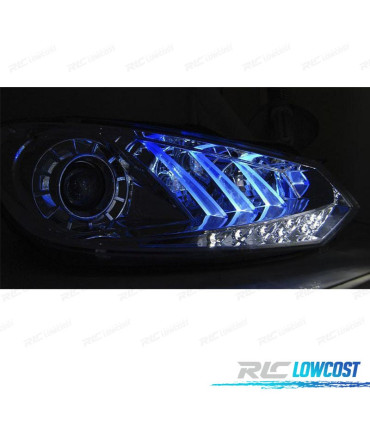 PHARES POUR VOLKSWAGEN VW GOLF 6 08-12 DRL CHROMÉ BLUE LIGHT