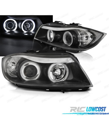 PHARES BMW E90 E91 05-08 ANGEL EYES CCFL FOND NOIR