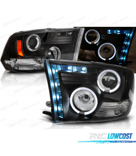 PHARES POUR DODGE RAM 09-11 LED ANGEL EYES NOIR