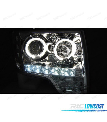 PHARES POUR FORD F150 08-14 ANGEL EYES LED CHROMÉ