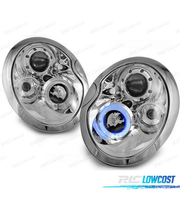 PHARES POUR MINI COOPER 01-04 ANGLE EYES CHROMÉ