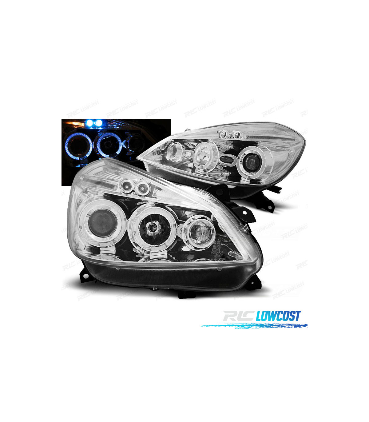 Phares avant Renault clio 3 05-09 noir angel eyes Prix Discount