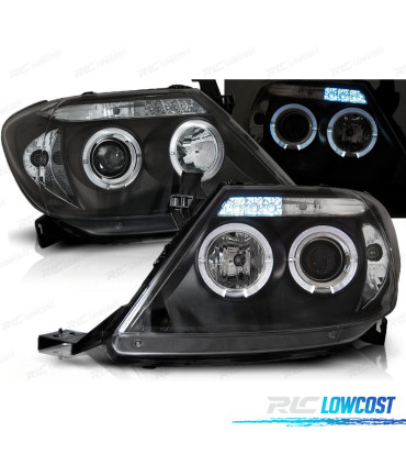 PHARES POUR TOYOTA HILUX 05-11 ANGEL EYES LED NOIR