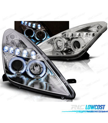PHARES TOYOTA CELICA T23 99-05 LED ANGEL EYES CHROMÉ