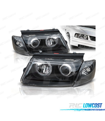 PHARES POUR VOLKSWAGEN VW PASSAT 3B 96-00 ANGEL EYES NOIR