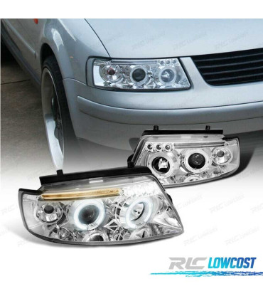 PHARES VOLKSWAGEN VW PASSAT 3B 96-00 ANGEL EYES LED FOND CHROMÉ