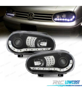 PHARES LED DAYLIGHT VOLKSWAGEN VW GOLF 4 NOIR + FOND CHROMÉ