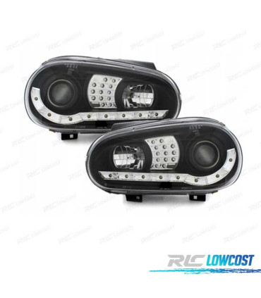 PHARES LED DAYLIGHT VOLKSWAGEN VW GOLF 4 NOIR + FOND CHROMÉ