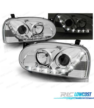 PHARES VOLKSWAGEN VW GOLF 3 DAYLIGHT LED FOND CHROMÉ