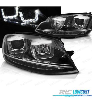 PHARES VOLKSWAGEN VW GOLF 7 12-17 U-TYPE DRL DYNAMIQUES NOIR