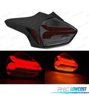 FEUX ARRIÈRE POUR FORD FOCUS MK3 HATCHBACK 15-18 LED DYNAMIQUE ROUGE FUMÉ