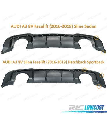 DIFFUSEUR AUDI A3 8V 16-20 LOOK RS3 + EMBOUTS D´ÉCHAPPEMEMENT