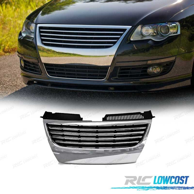 Grille De Calandre Avant Noire Et Chromée Pour Volkswagen Passat B6 (2005-2010) | Compatible Emblème 150 Mm | Référence OEM 3C0853651ADPWF