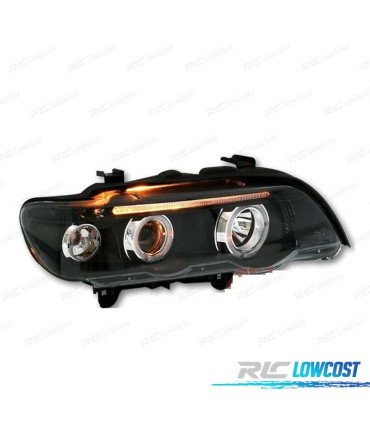 PHARES POUR BMW X5 E53 99-03 FOND NOIR ANGEL EYES