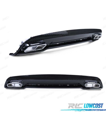 DIFFUSEUR MERCEDES CLASSE A W176 12-18 LOOK AMG A45 NOIR BRILLANT + EMBOUTS D'ÉCHAPPEMENT CHROMÉS