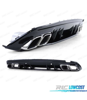 DIFFUSEUR MERCEDES CLASSE C W205 BERLINE 18-21 LOOK AMG C63 NOIR BRILLANT + EMBOUTS D'ÉCHAPPEMENT