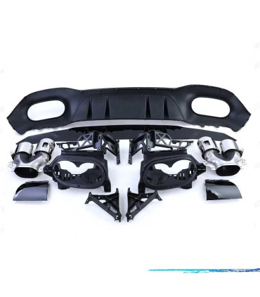 DIFFUSEUR MERCEDES CLASSE A W177 18- LOOK AMG A45 NOIR BRILLANT + EMBOUT D'ÉCHAPPEMENT CHROME