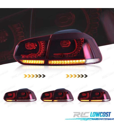 FEUX ARRIÈRE VOLKSWAGEN VW GOLF 6 LOOK R FULL LED DYNAMIQUES ROUGE 08-12