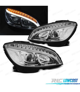 PHARES LED DYNAMIQUE TUBE LIGHT POUR MERCEDES W204 07-10 CHROMÉ