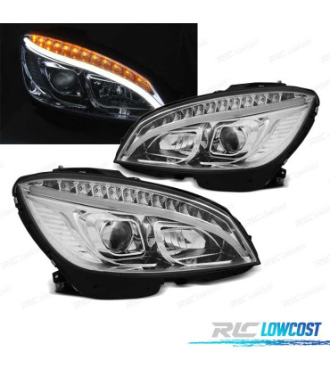 PHARES LED DYNAMIQUE TUBE LIGHT POUR MERCEDES W204 07-10 CHROMÉ