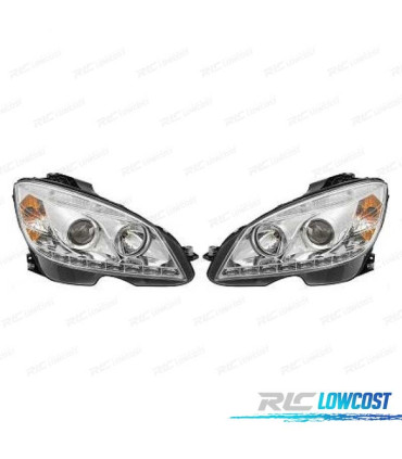 PHARES MERCEDES CLASSE C W204 07-11 FEUX DE JOUR CHROME FOND