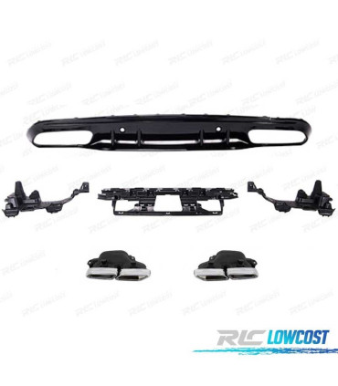 DIFFUSEUR MERCEDES CLASE C C205 COUPÉ AMG 14-18 LOOK C63 NOIR BRILLANT PDC + EMBOUT D ÉCHAPPEMENT