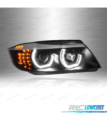 PHARES BMW E90 E91 05-08 ANGEL EYES LED 3D FOND NOIR